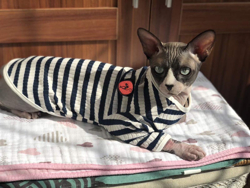 DENTRUN Hairless Cats Shirt Breathable Cat Daily Wear Clothes Stripe Vest Adorable Pajamas Jumpsuit Soft & Skin-Friendly - Image 3